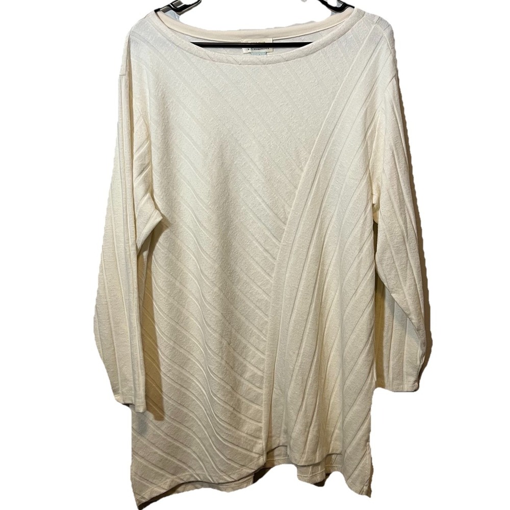 A+ Anthropologie Plus 1X Tunic Asymmetrical Rubbed Winter White Ivory Lagenlook